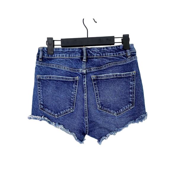 ZARA Mid Rise Cuttoff Frayed Jean Shorts Raw Ripped Hem Pockets 4 Blue #3068 - Picture 5 of 14